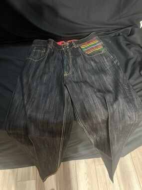 Men's Indigo Jeans with Multicolor Pocket Detail-Russo spirit-size 34x32-#566